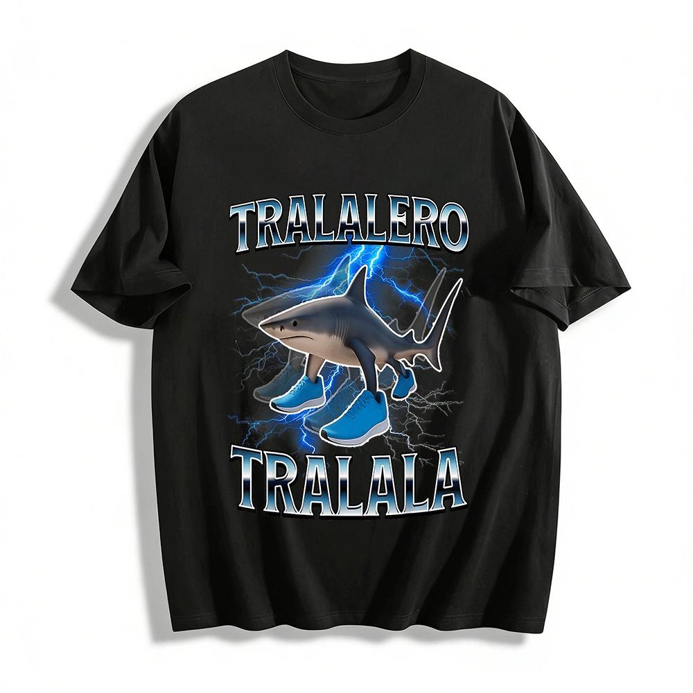 Funny Four-Legged Shark In Shoes Print Lightning Trendy T-Shirt Pure cotton T-shirt XXS
