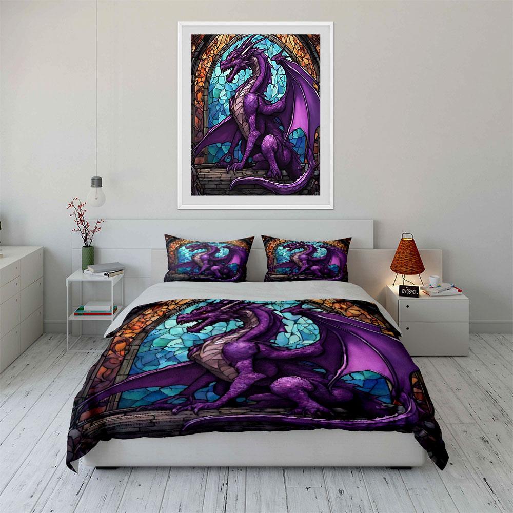 Purple Dragon Decor Set Soft Comfortable Duvet Cover Bedding Set Included 1*Duvet Cover & 2*Pillowcases, Gift