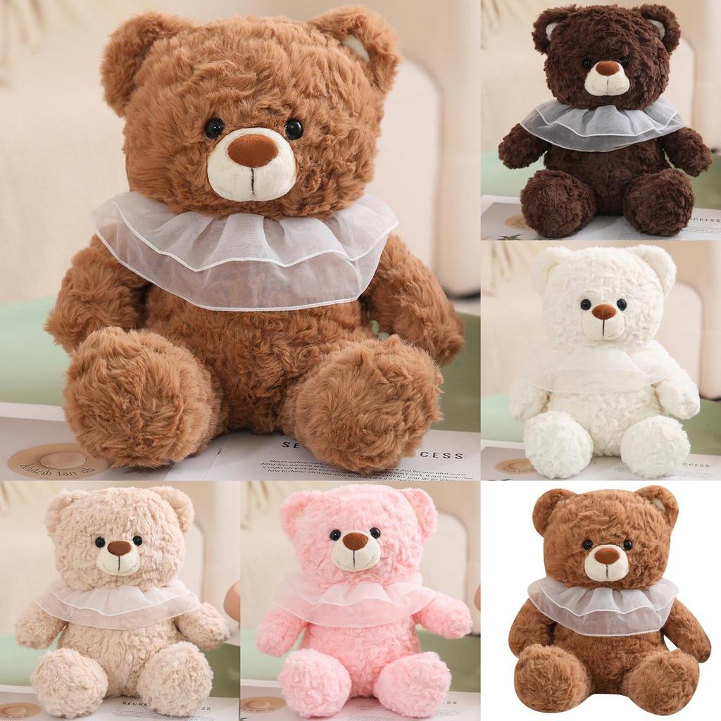 Teddy Bear Plush Toy With Mesh Scarf Decoration For Kids Birthday Gift And Cuddle