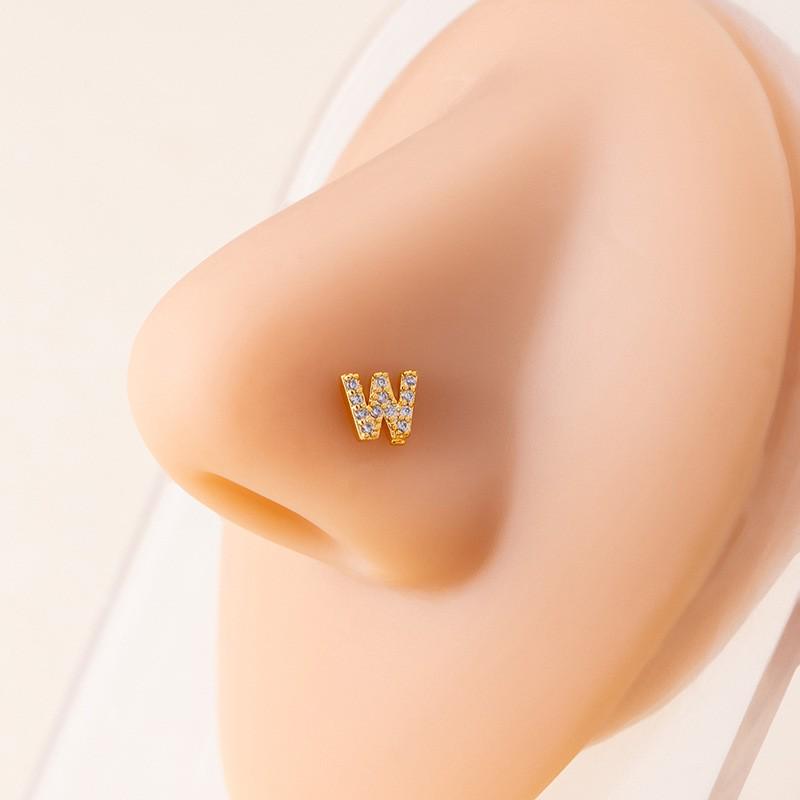 Personalized Zirconia Letter Nose Stud for Men and Women - Trendy Micro-Inlaid Straight Needle Piercing Ornament.