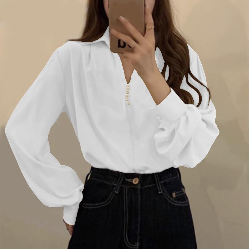 

VONDA женская рубашка с пышным воротником и длинными рукавами, украшенная жемчугом, однотонный свободный топ S белый