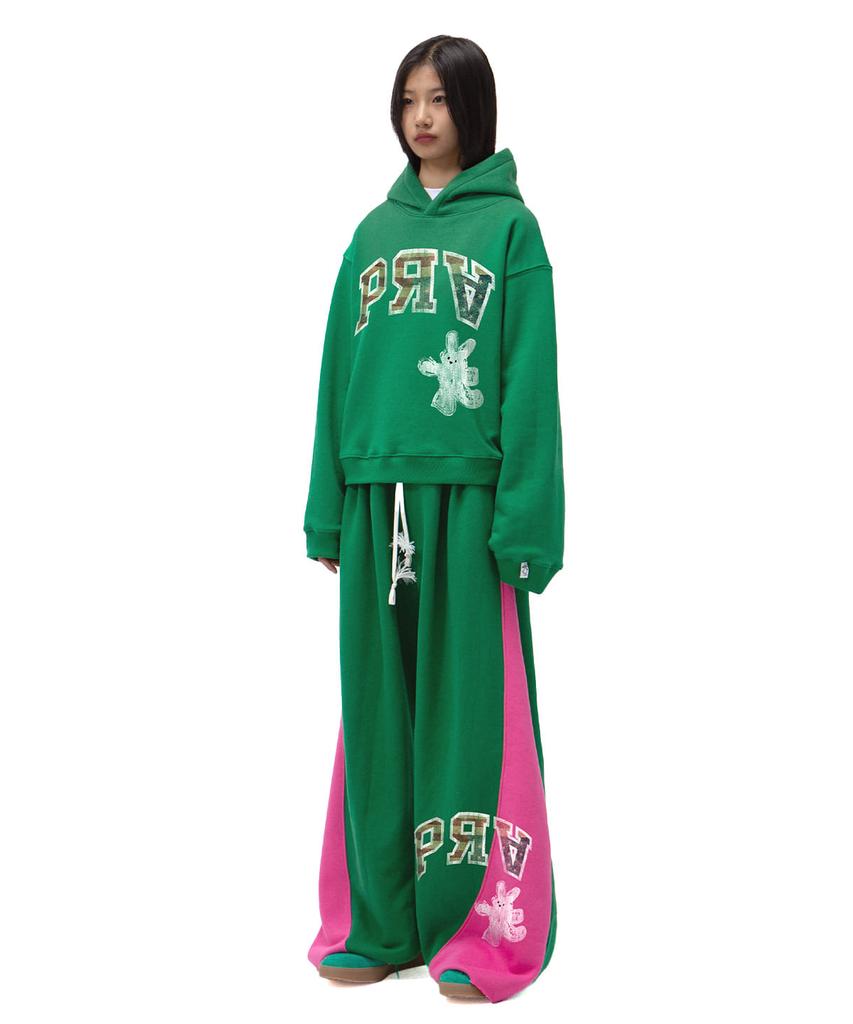 Yankoaleupeu American Rabbit Double-Pleat Sweatpants - Green/Magenta Pink