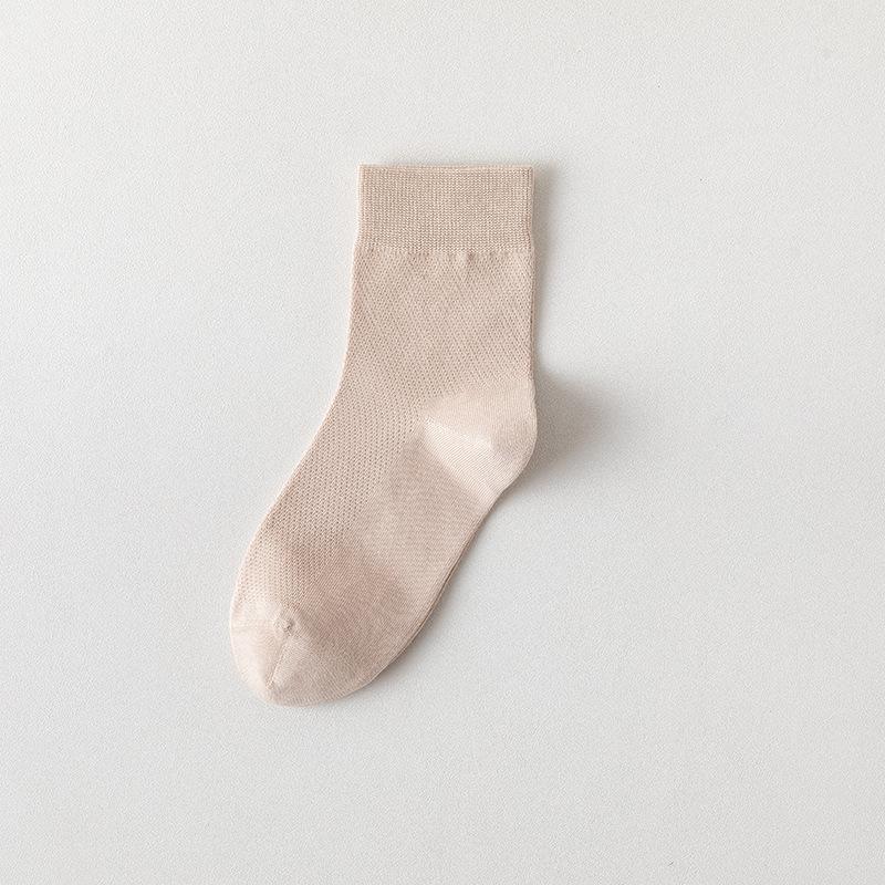 Women's Summer Thin Cotton Pure Color Mesh Breathable Boneless Sweat Absorbable Tube Socks