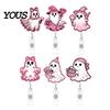 Clear Acrylic Retractable Badge Reel Halloween Ghost Reel, Glitter Holder Clip, Cute Pink ID Name for Women Nurse Teacher Medical Office Worker