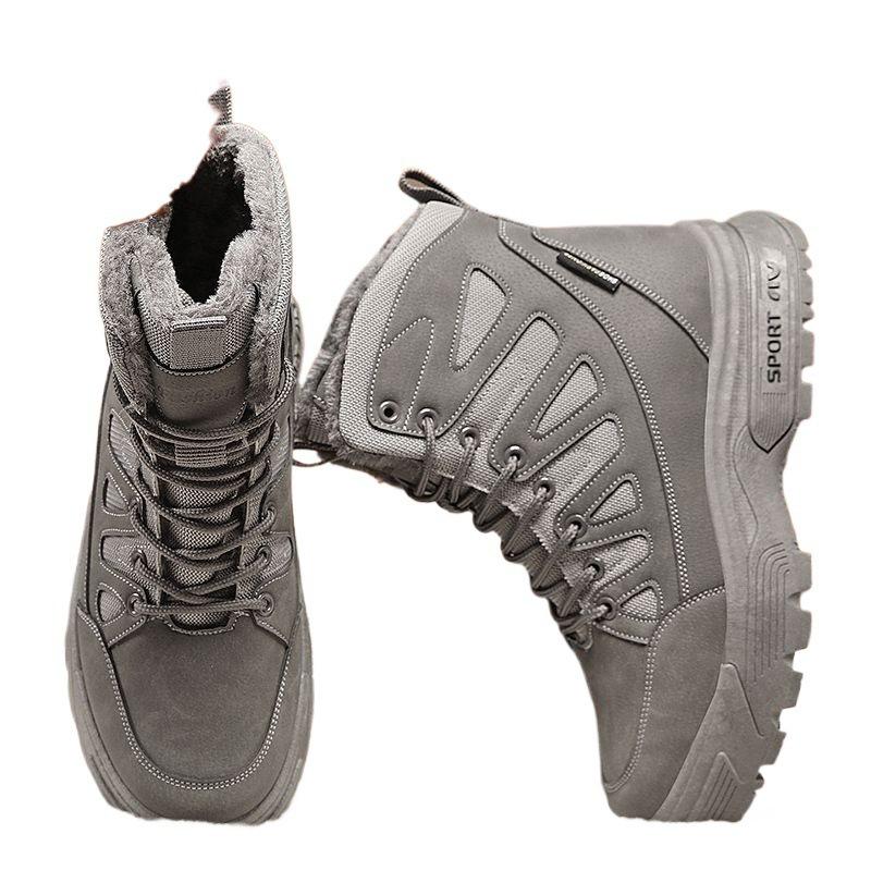 Men's Waterproof Martin Boots - High-Top, Thickened Plus Velvet for Winter Warmth, Non-Slip.
