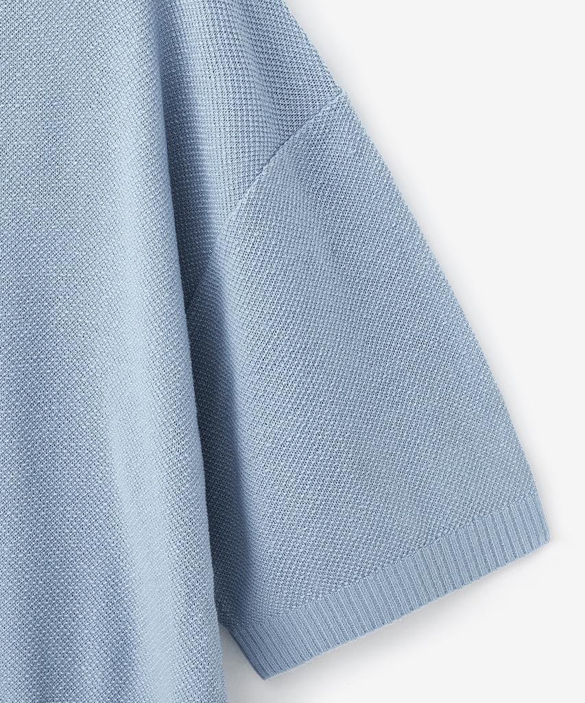 BLOND9 Mesh Pk Round Neck Short Sleeve Knit_Sky Blue