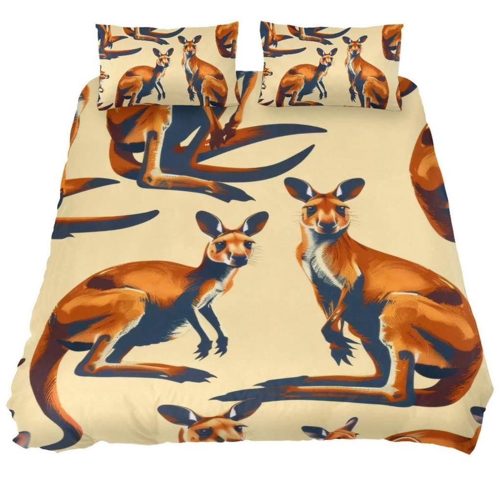 Kangaroo Sada povlečení na přikrývku pro děti Chlapci Dívky Povlaky na přikrývku Queen Lehký Péřový Pokojová dekorace 2 Povlaky na polštáře 1 Povlak na přikrývku Bez přikrývky