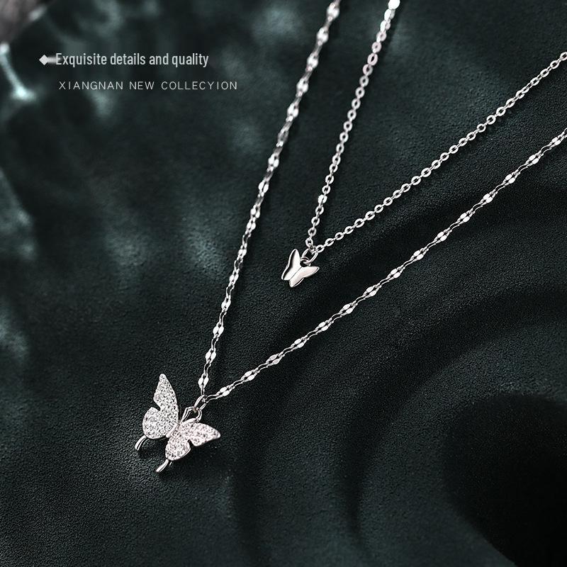 Collar de Mariposa Dulce de Doble Capa Estilo Coreano para Mujer - Cadena para Clavícula Retro de Moda, Joyería Elegante y Moderna