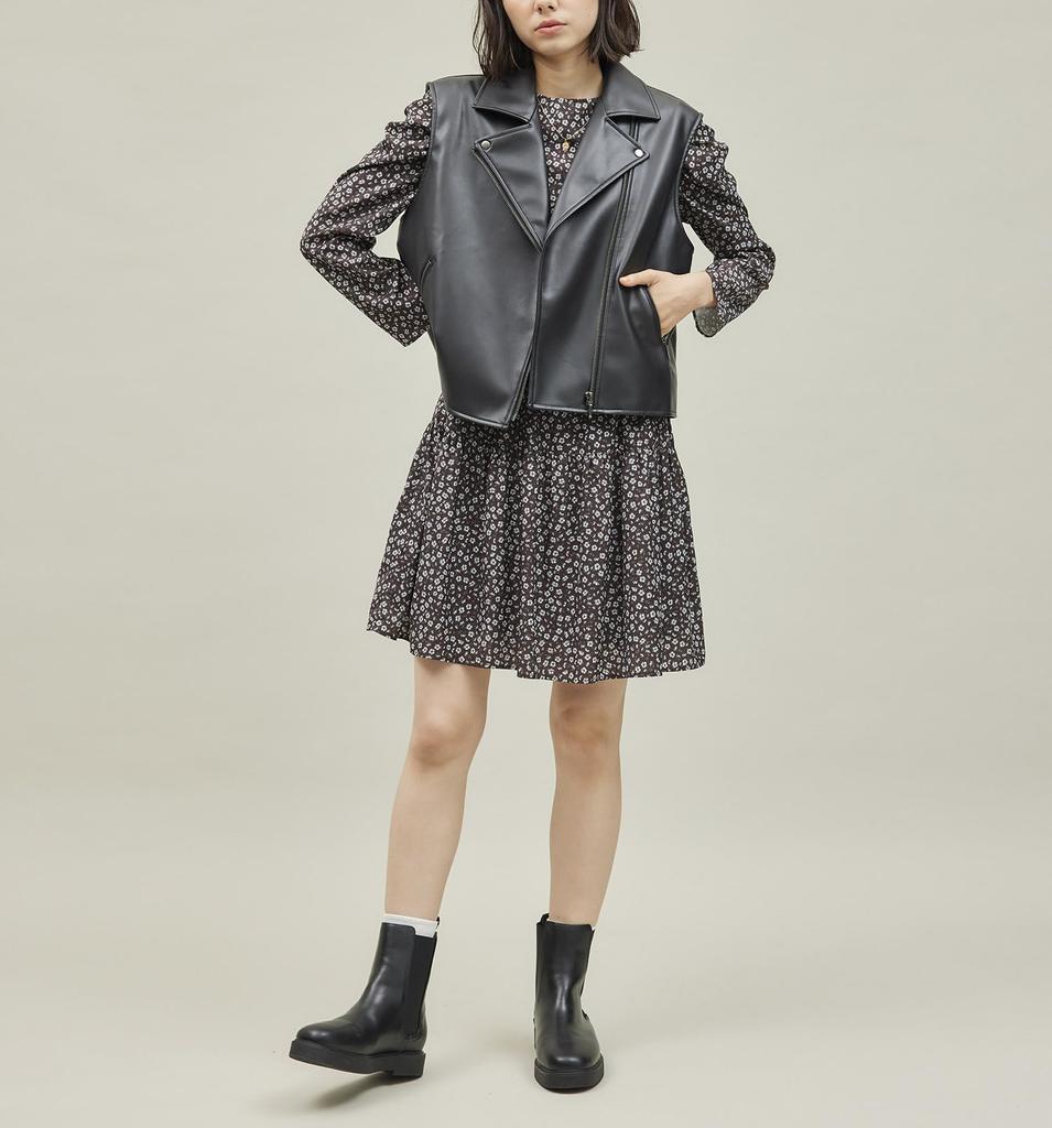 ROPE PICNIC Synthetic Leather Sleeveless Jacket GSV54000 Black Women's (01)