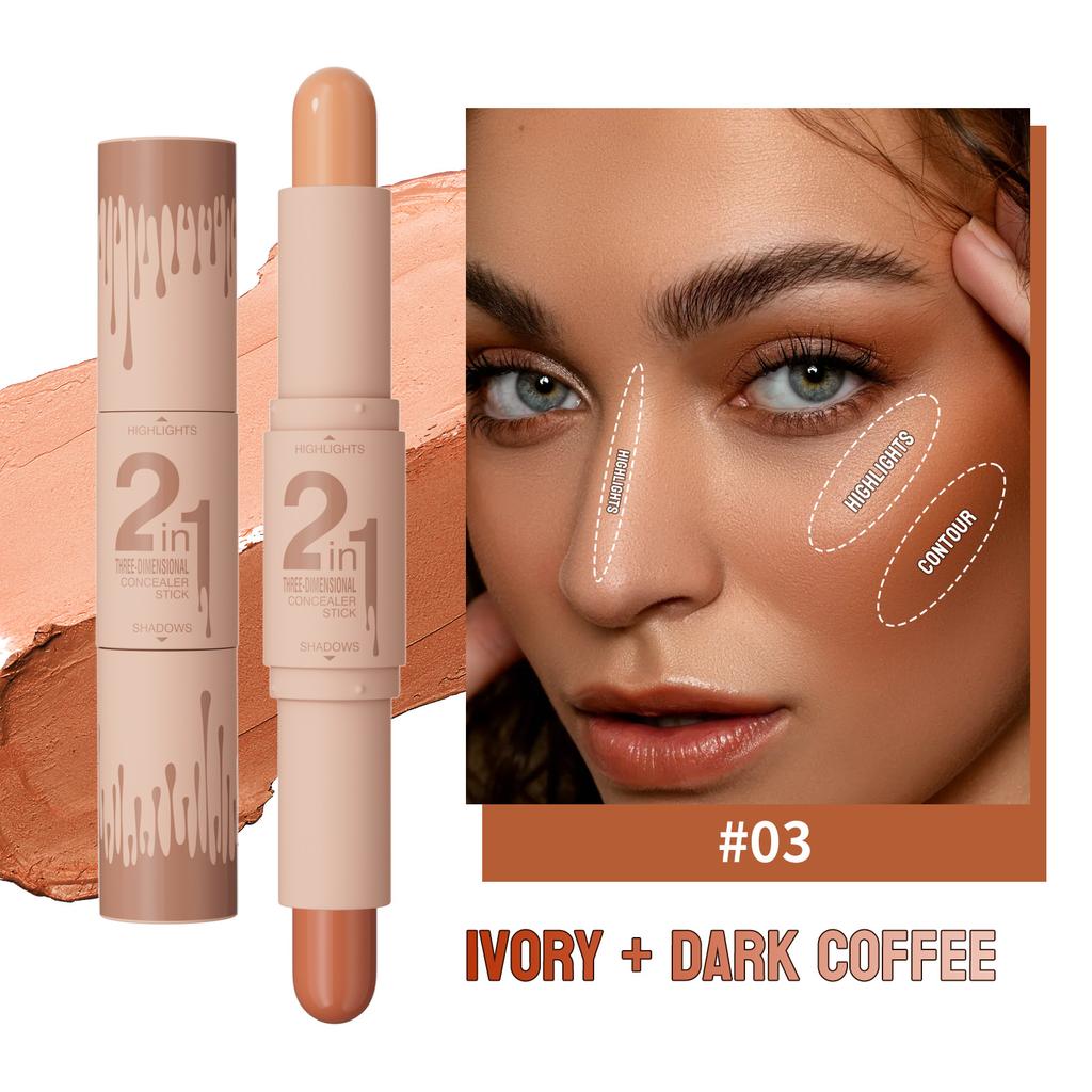 Contour Highlight Stick,DualEnded Face Contouring Stick withConcealer,Sculpting Brightening Makeup,Creamy Blendable Contour Stick for Cheekbones Nose