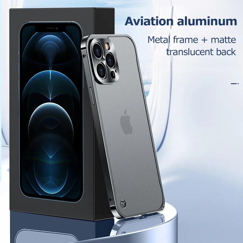 Metal Frame Lens Protection Matte Shockproof Phone Case for IPhone 12 11 13 15 16 Pro Max Mini 14 Plus Bumper Cover Accessories