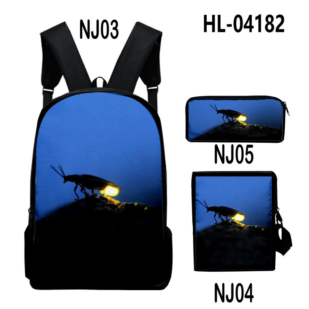 Classique Populaire Classique Lucioles Impression 3D 3 pièces/Ensemble pupille Sacs d'école Sac à dos pour ordinateur portable Sac à dos Sac à bandoulière incliné Trousse à crayons