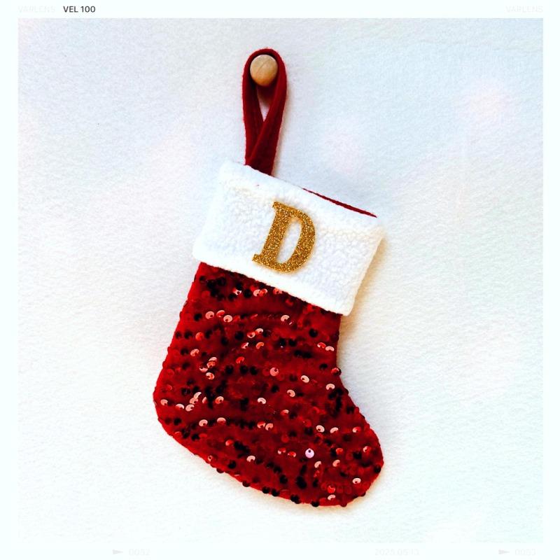 New creative DIY silver sequined knitted socks red letter christmas stockings christmas day decorative knickknacks