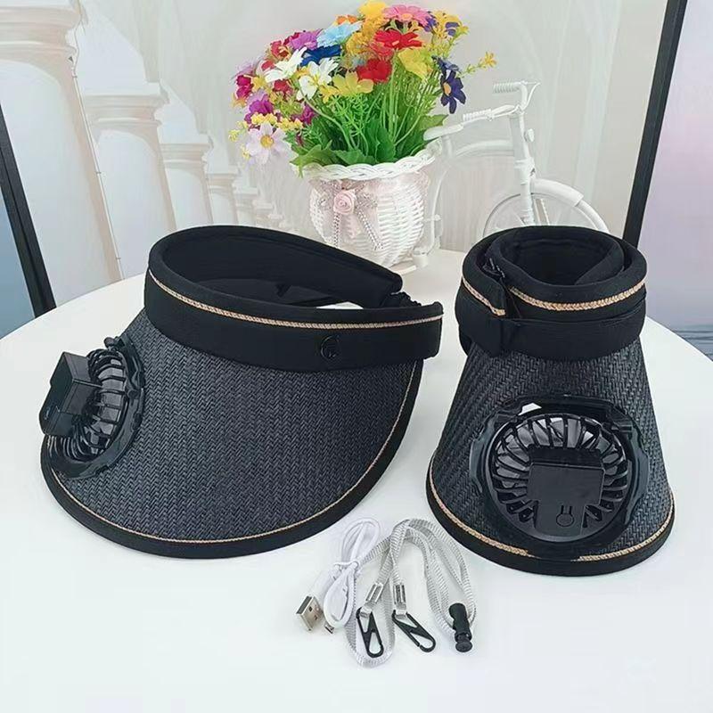 Letní malý standardní Lafite slaměný klobouk na opalování nastavitelný s ventilátorem Klobouk na opalování Odstín Plážový klobouk Čelenka Dámské