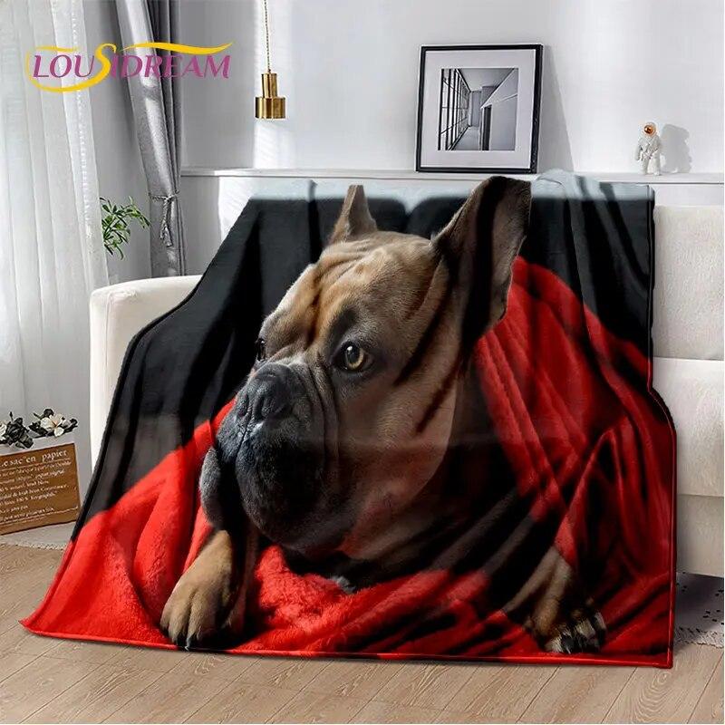 Cartoon French Pit Bull Dog Pet Soft Plush Blanket,Flannel Blanket Throw Blanket for Living Room Bedroom Bed Sofa Picnic Cover