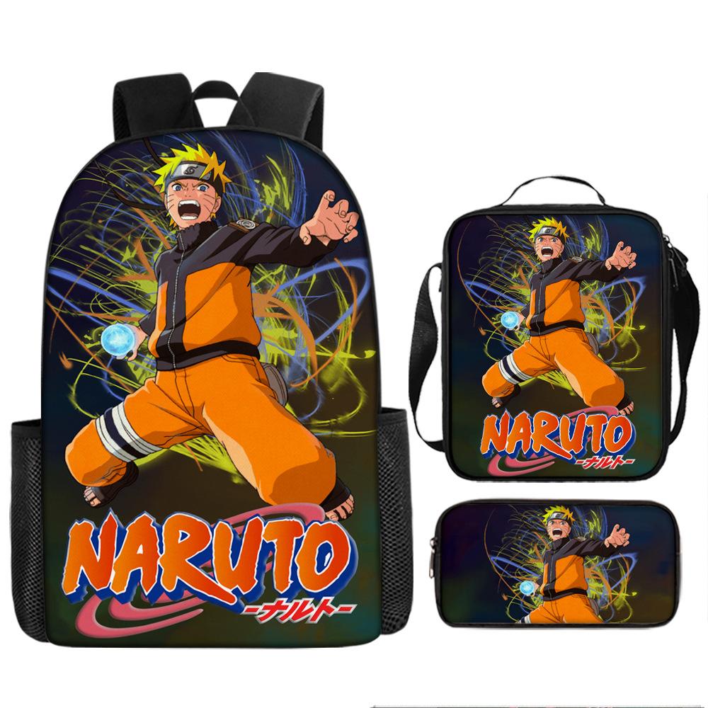 Primary school students' new Naruto cartoon schoolbag three-piece backpack large-capacity backpack