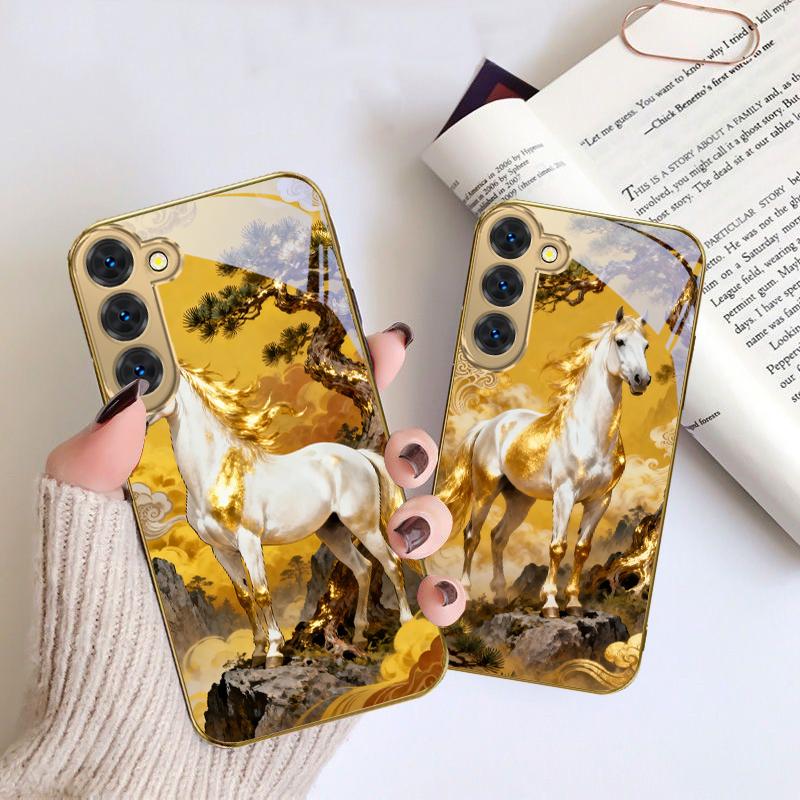tall and sturdy horse For Samsung Galaxy S26 S20 FE S21 S22 S23 Plus S24 Ultra S25Ultra S21+ S22Plus Golden glass phone case