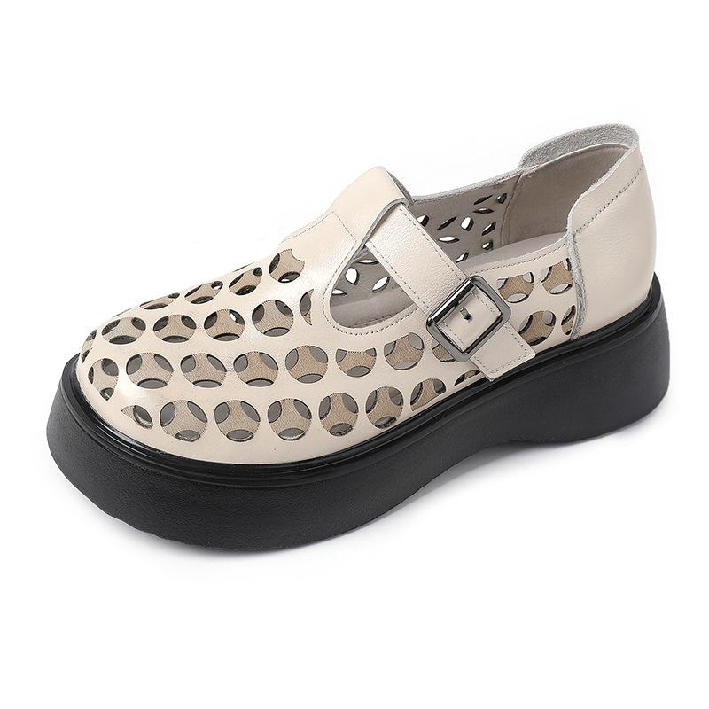 Fashion GKTINOO 2025 New Round Toe Summer Genuine Leather Sandals Platform Shoes Height Increasingd Sandals Fashion Hollow Women Shoes