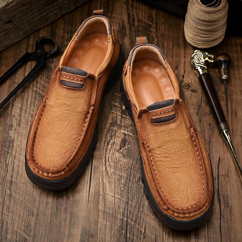 Handgefertigte Echte Lederschuhe Herren Freizeitschuhe Komfort Flache Schuhe Mokassins Werkzeugschuhe