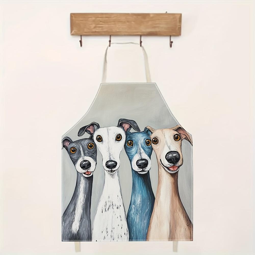 1pc Cute Greyhound Dog Art Apron with Four Colorful Puppies Print Kitchen Baking BBQ Cooking Work Wear Unisex Home ChefGift Idea