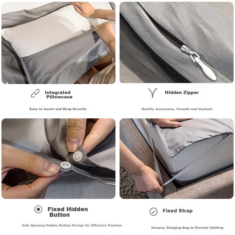 Etravel Anti-Dirt Sleeping Bag Travel Business Trip Bedding Sheet Quilt Cover Pillowcase Set Gray 180*210cm