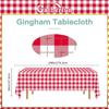 Gatherfun 3PCS Red White Gingham Rectangular Waterproof Tablecloth 54X108Inch Disposable Plastic Table Cover with Gold Stamping for Easter Picnic