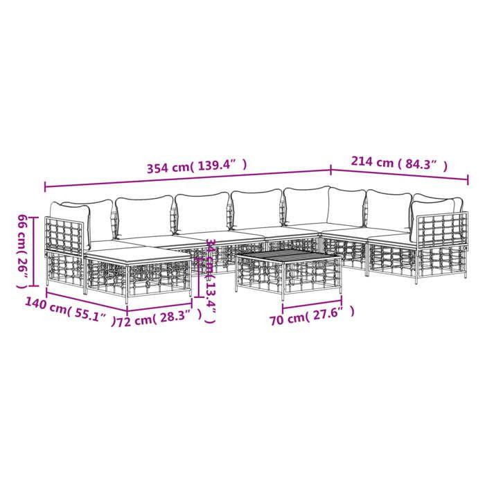 VidaXL Salon de jardin 9 pcs avec coussins anthracite résine tressée, ensemble de salon, ensemble de salon d'extérieur, 3186793