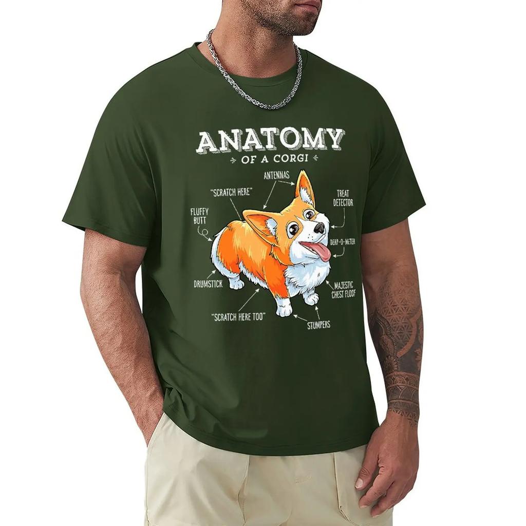 Men Anatomy Of A Corgi Funny Corgis Dog Puppy T Shirts Dog Lover Pure Cotton Tops Vintage Short Sleeve Tee Shirt Printed T-Shirt