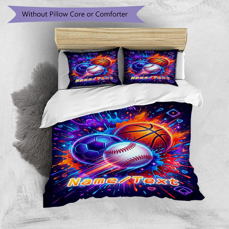 3PC Custom Name Sports Ball Celebration Bedding Set Printed Bedding Set Duvet Cover Closure Includes 1 Duvet Cover & 65 Pillowcases for Bedroom