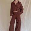 Ladies' Four Seasons Versatile Casual Waist Top with Three Dimensional Pocket Work Pants Retro Two Piece Set