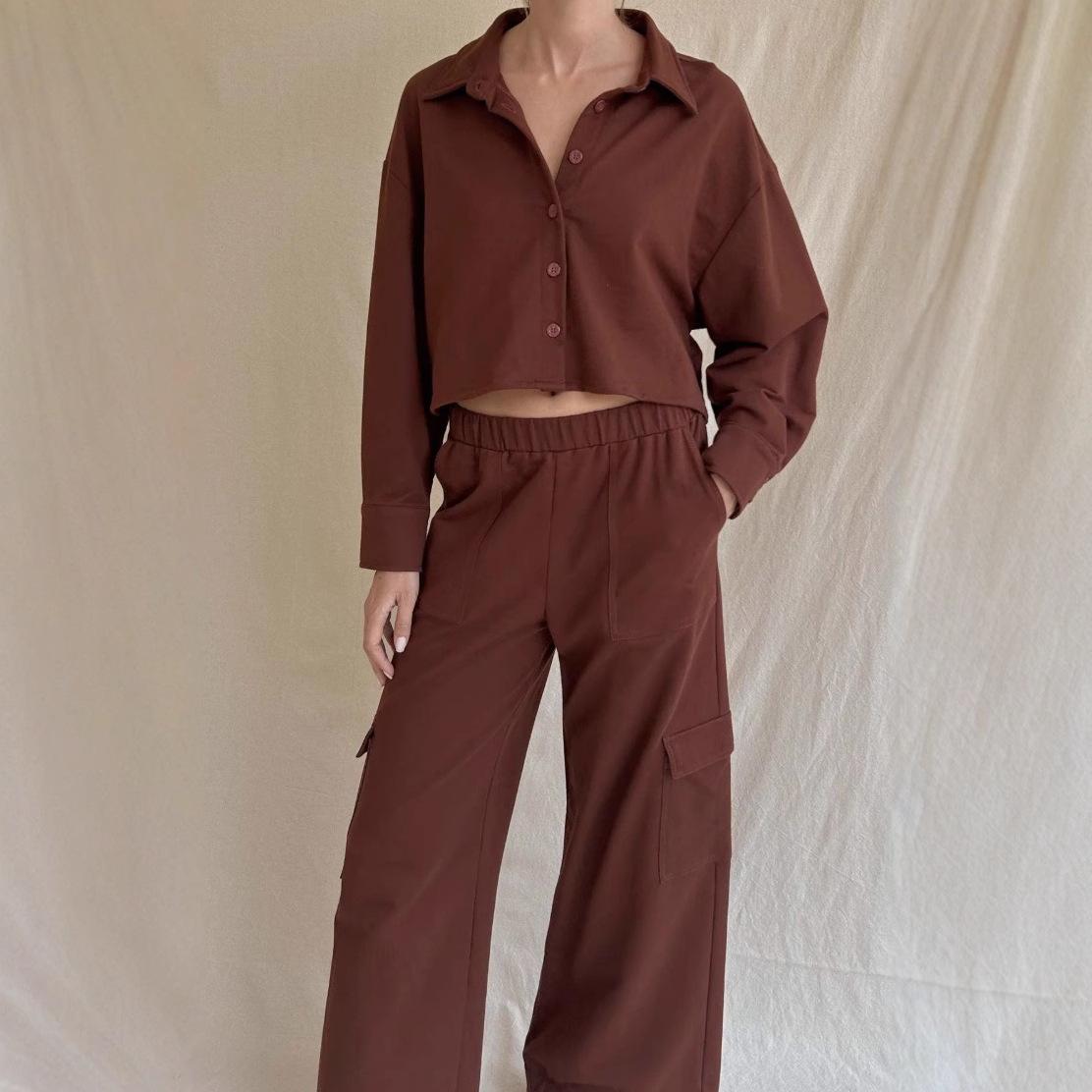 

Женский универсальный повседневный топ на талии «Четыре сезона» с трехмерным карманом, рабочие брюки, ретро-комплект из двух частей 2XL коричневый
