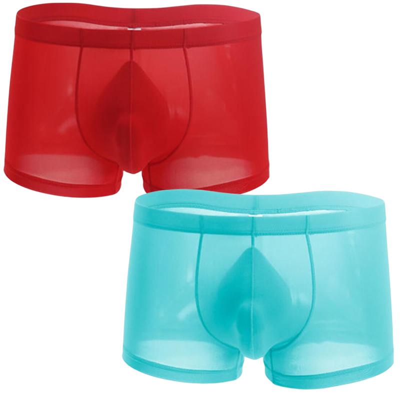 2pcs Solid Color Boxer Shorts Men Seamless Nylon Ice Silk Underwear U Pouch Male Panties Plus Size M-XXL