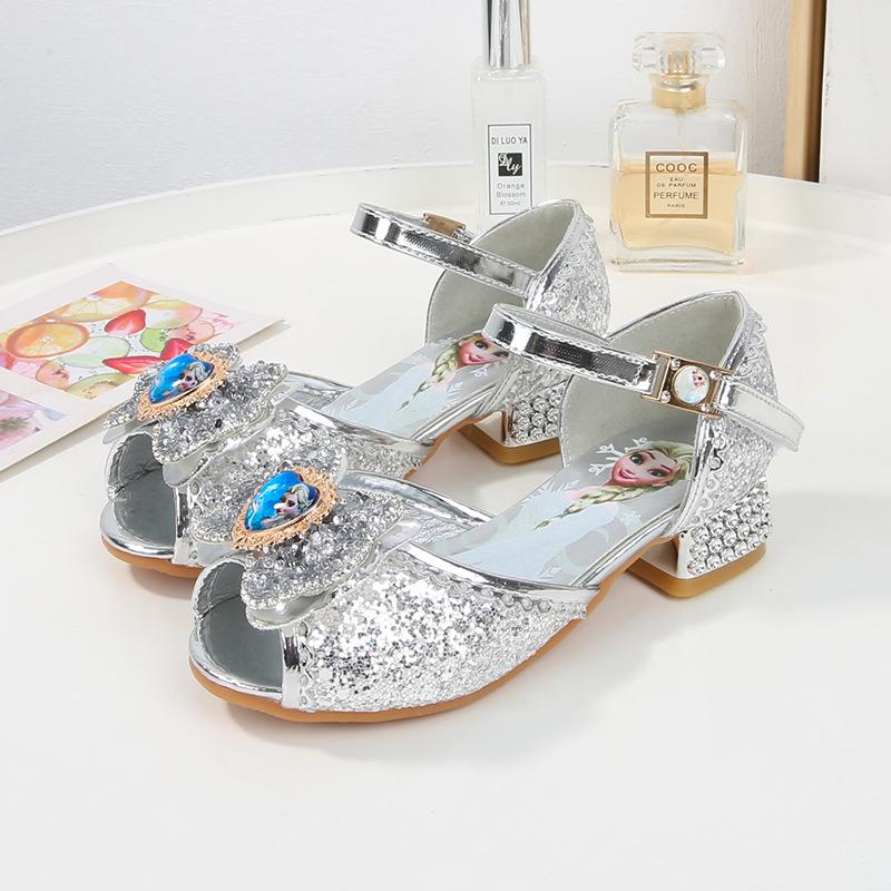 

Children s crystal high-heeled sandals girls princess summer new waterproof luminous shoes little girl sequined summer shoes Size 37/inner length 23cm срібний