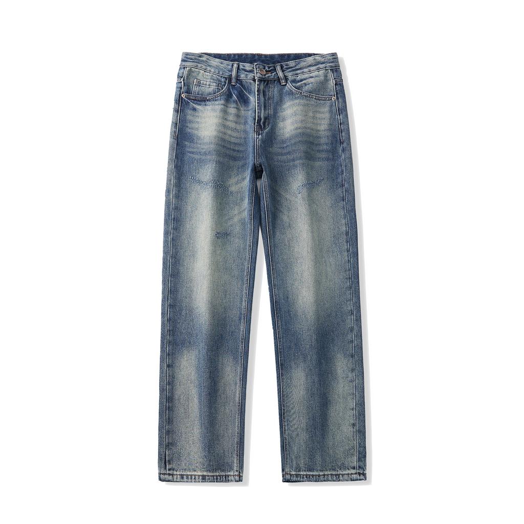 Trendy American High Street Retro Washed Old Blue Simple Jeans Loose Casual Fashion Denim Straight Pants