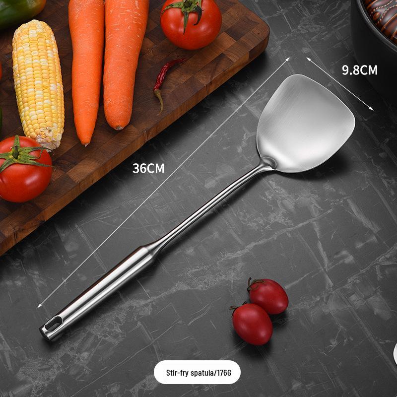 Stainless Steel Kitchenware Set: Stand-up Spatula, Thickened Soup Ladle, Hollow Handle, Integrated Design