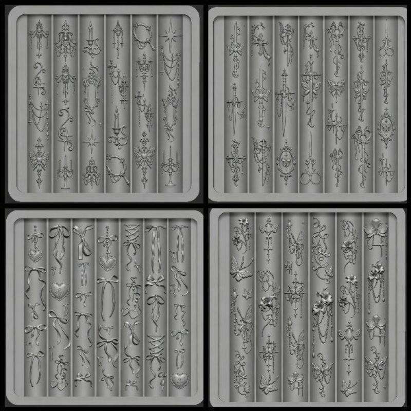 Baroque Nail Art Silicone Mold with Intricate Bow and Butterfly Patterns for Creative Nail Designs