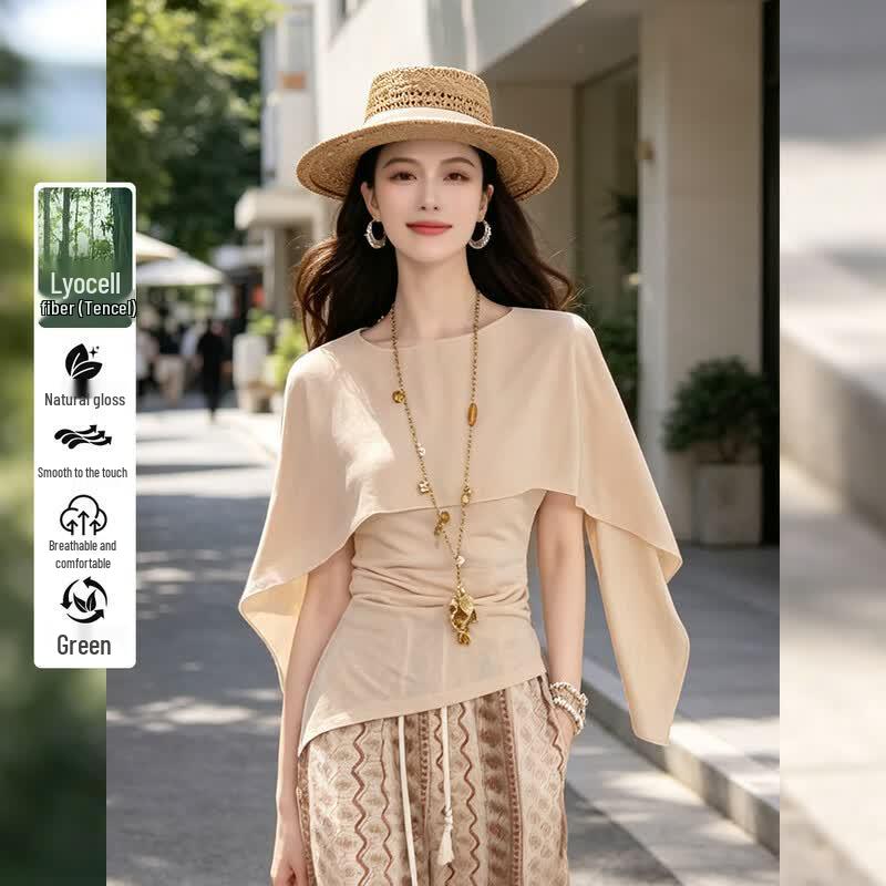 Bailuyu Tencel Blend Shawl Design Faux Two-Piece Top XL