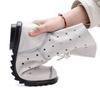 Fashion New Genuine Leather Boots Women's Laced Up Hollow Out Shoes Ladies Zip Up Mid Calf Boots Woman Concise White Luxury Boot Vintage