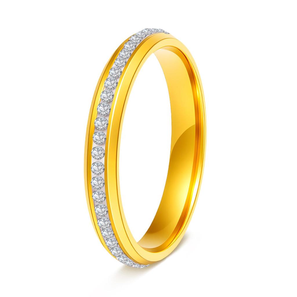 3MM Thin Rhinestone Polymer Clay Titanium Steel Pinky Ring - European & American Fashion