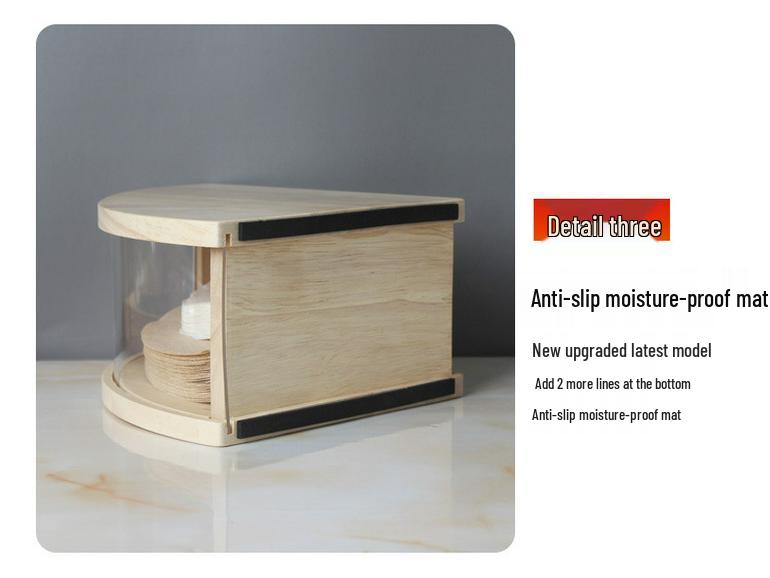 Aufbewahrungsbox für Kaffeefilterpapier aus Massivholz mit staubdichtem V60-Kegelständer und gewölbtem Boden.