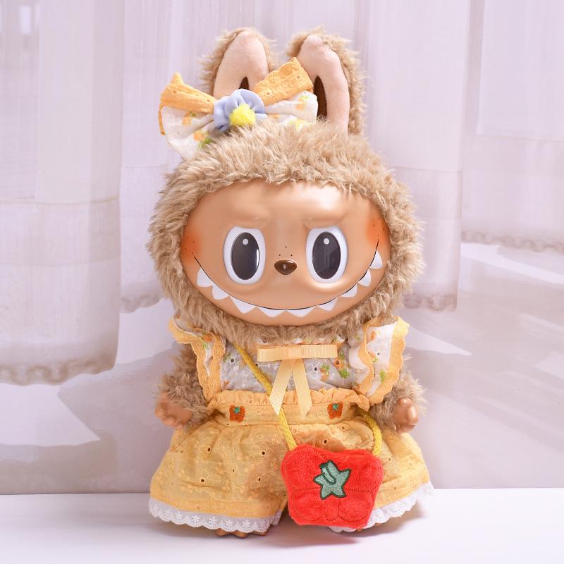38cm Labubu Plush Doll Casual Outfit Set with Hat (Clothes Only)