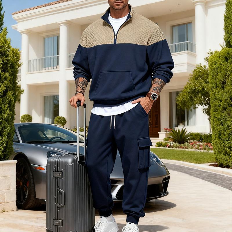 Nuovi Arrivi Invernali: Set da uomo casual minimalista per esterni, con felpa con cappuccio e pantaloni, colori a contrasto, oversize, stile workwear, colletto alto