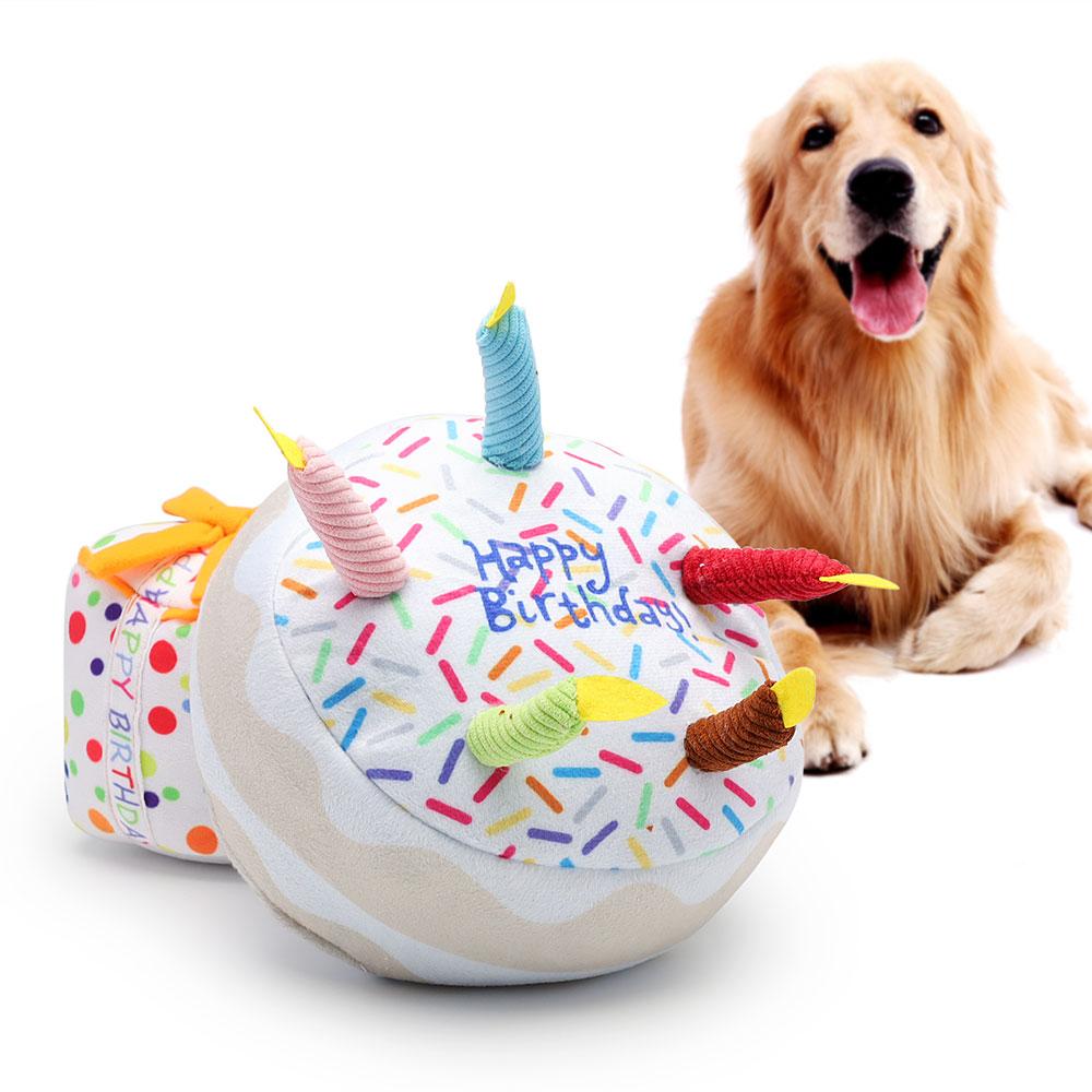 Cake Dog Toy Plush Birthday Cake Play Interactive Chew Celebration Squeaky Soft Cupcake Pet Toy
