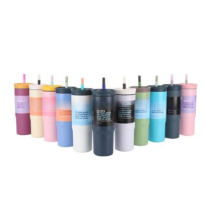 24oz Farbblock-Isolierbecher mit Strohhalm, Vakuum-Wasserflasche aus Edelstahl, Auslaufsicherer Reisebecher für heiße und kalte Getränke