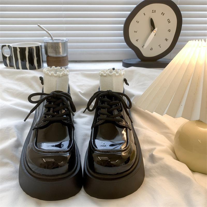 

Британский стиль черные маленькие кожаные туфли женские 2025 новая весна и осень универсальные Мэри Джейн платформа французские с юбкой одинарные туфли 40