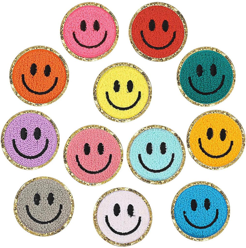 Towel Embroidery English Letter Embroidery Cloth Sticker Smiley Face Patch Sticker Ironing Chenille Rainbow Love Lightning Embroidery Sticker