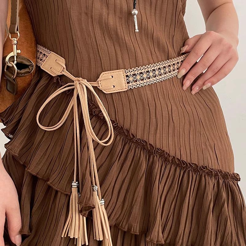 Braided Hollowed-Out Ethnic Belt New Bohemian Accessories Thin Leather Belt With Skirt High-End Sense Of Versatile