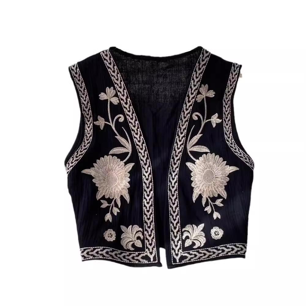 Crop Tops Womens Embroidery Floral Vintage Vest Women V-neck Camisole Female Summer Almighty Tank Top Retro Style
