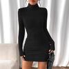 Fall Winter Women's Turtleneck Knit Bodycon Dress Slim Fit Pencil Mini Dress Casual Basic Party Cocktail Dress