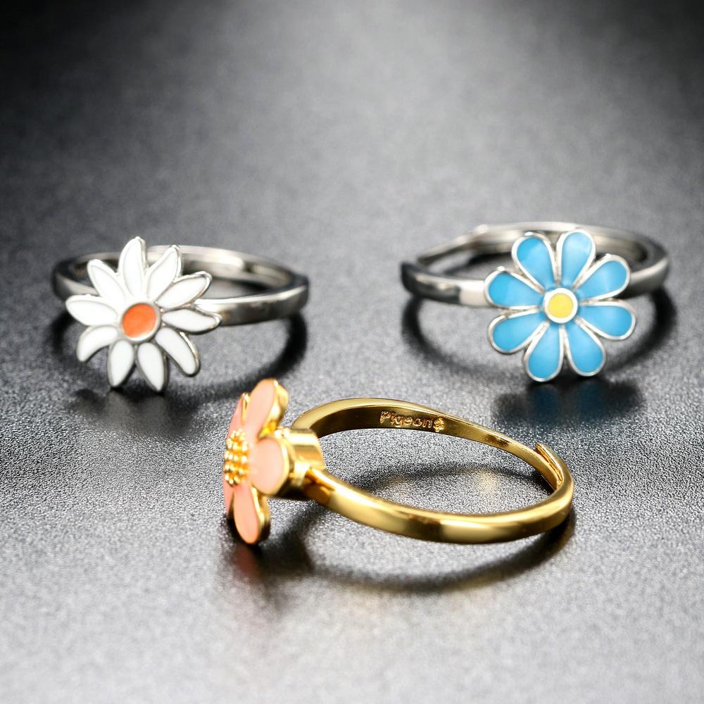 Flower Anxiety Spinner Ring for Women Korean Fashion Open Dripping Oil Rings Adjustable Aesthetic Girl Friend Y2K Jewelry KAR038
